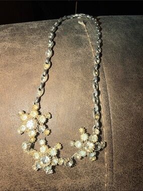 Crystal Floral Statement Necklace -Silver Chocker Necklace